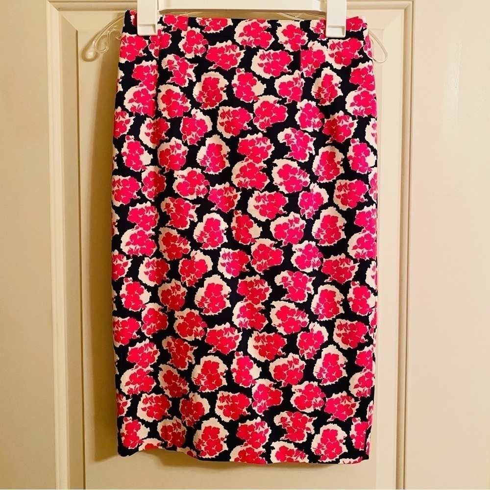 Boden Cotton Pink Navy Floral Pencil Skirt Size 4